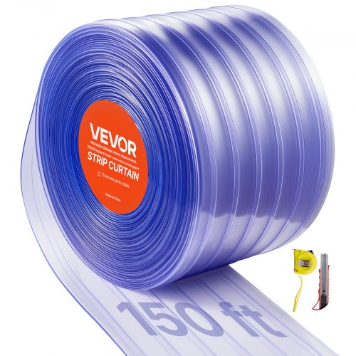VEVOR Clear PVC Strip Curtain, 150 ft Length x 12 in Width, Ribbed Plastic Door Strip Bulk Roll, Walk in Freezer Cooler Curtain Strips for Doorways of Supermarket, Garage, Warehouse, Pet Animal House