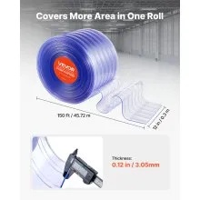 VEVOR Clear PVC Strip Curtain, 150 ft Length x 12 in Width, Ribbed Plastic Door Strip Bulk Roll, Walk in Freezer Cooler Curtain Strips for Doorways of Supermarket, Garage, Warehouse, Pet Animal House