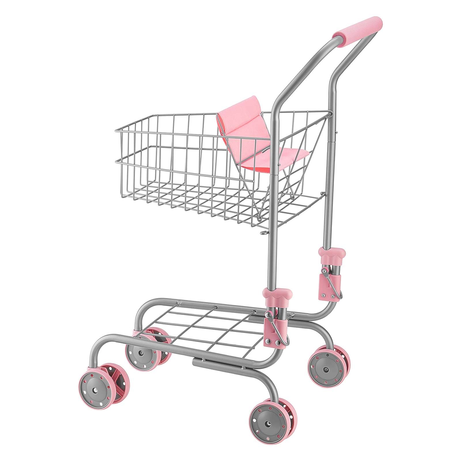 VEVOR Shopping Cart for Kids, Sturdy Metal Frame, Grocery Store Pretend Play Toy Cart with Baby Doll, Rolling Wheels, Basket, Toy Shopping Trolley, Folds for Easy Storage, for Kids & Toddlers Ages 3+