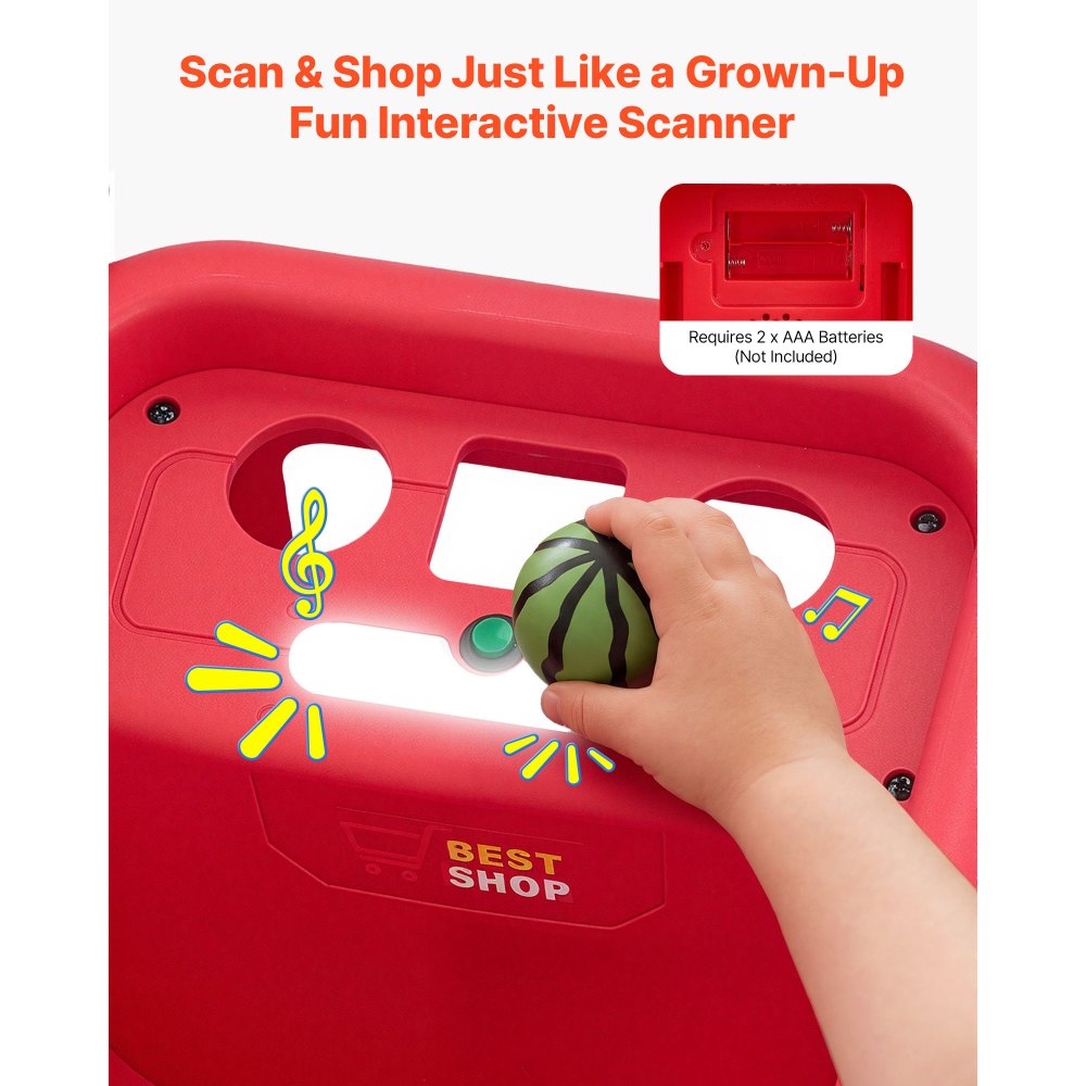 VEVOR Scan & Sort Kids Shopping Cart, for Kids 2+, Toy Shopping Cart with Pretend Food, Lights & Sound, Pretend Play Grocery Store Toy Trolley, Adjustable Height Baby Push Walker, for Toddlers Ages 2+