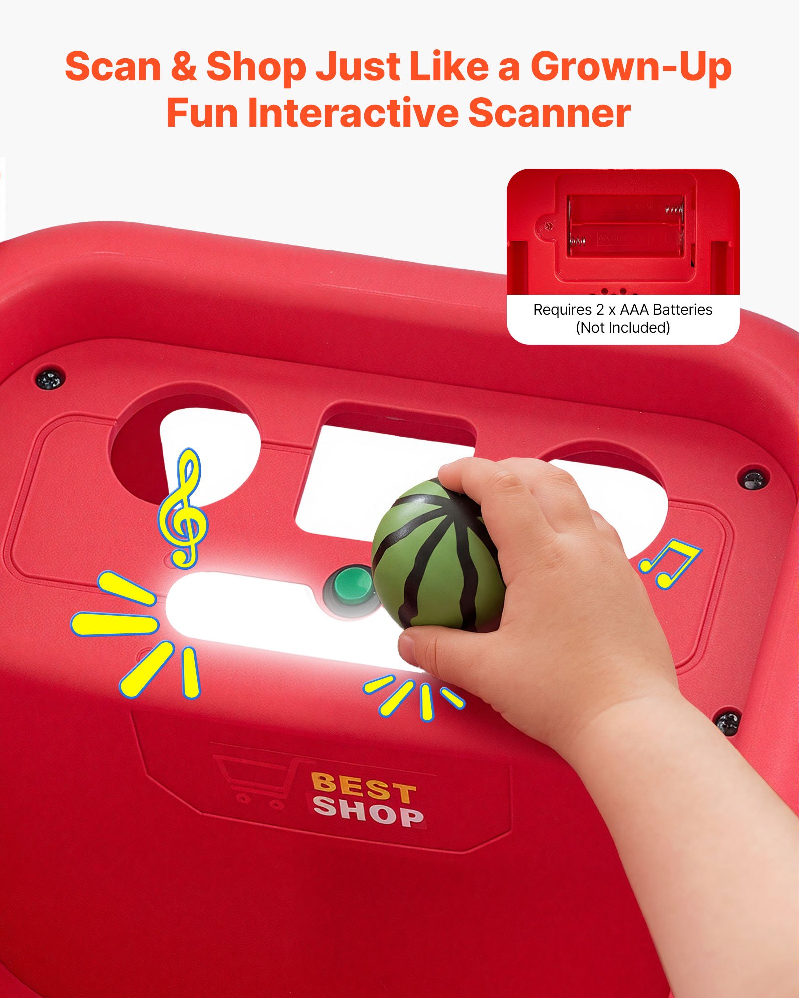 VEVOR Scan & Sort Kids Shopping Cart, for Kids 2+, Toy Shopping Cart with Pretend Food, Lights & Sound, Pretend Play Grocery Store Toy Trolley, Adjustable Height Baby Push Walker, for Toddlers Ages 2+