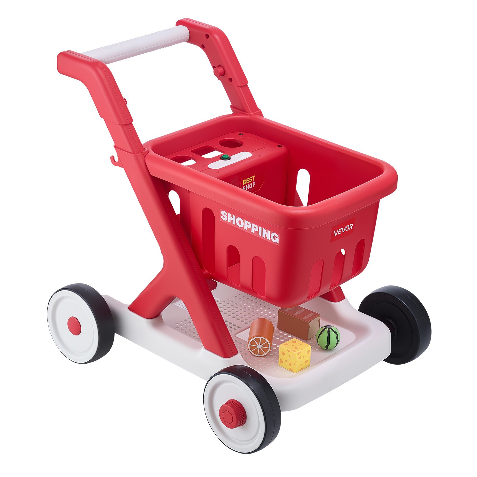 VEVOR Scan & Sort Kids Shopping Cart, for Kids 2+, Toy Shopping Cart with Pretend Food, Lights & Sound, Pretend Play Grocery Store Toy Trolley, Adjustable Height Baby Push Walker, for Toddlers Ages 2+