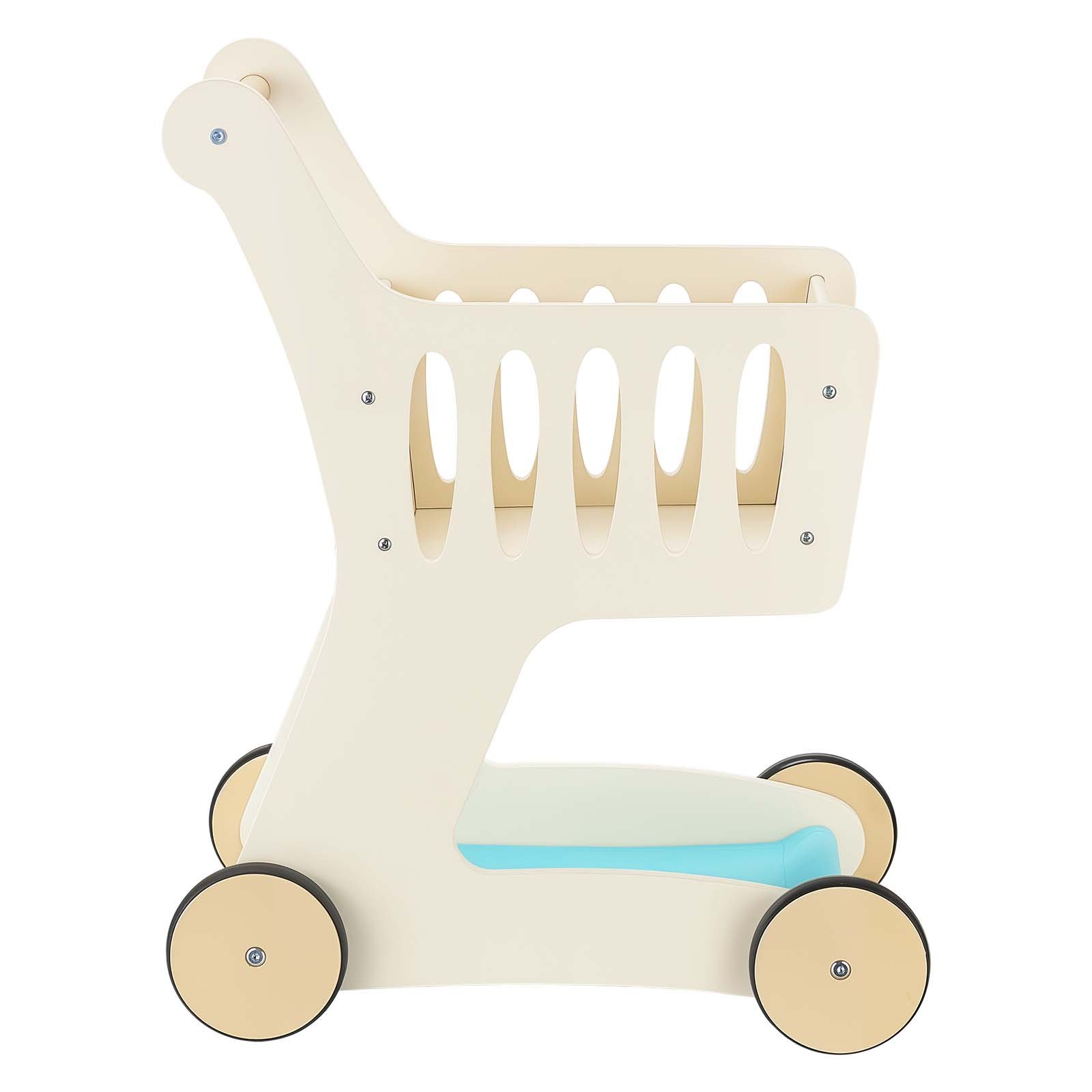 VEVOR Shopping Cart for Kids, Wooden, Toy Shopping Cart with Extra Storage, Realistic Play Food and Scanner, Grocery Store Pretend Play Toy Trolley, Baby Push Learning Walker, for Toddlers Ages 3+