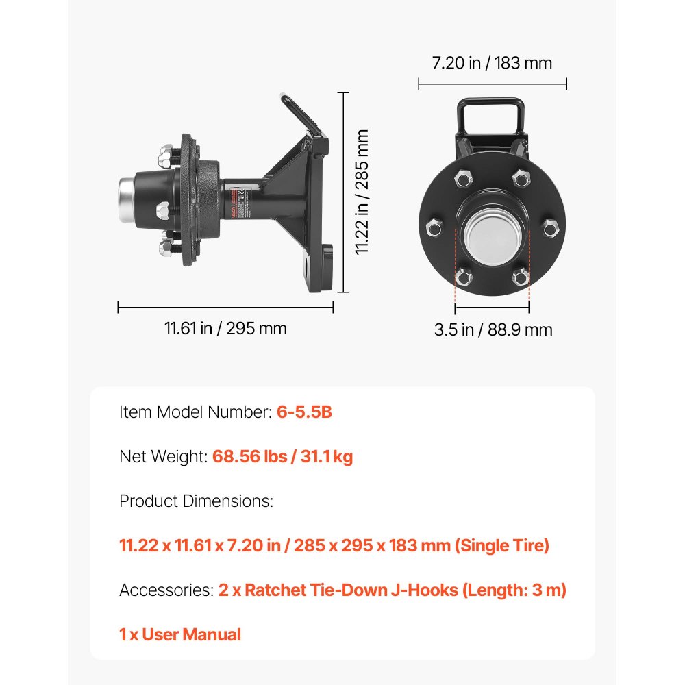 VEVOR Shipping Container Wheels 6-Lug Wheels Kit, Heavy Duty Shipping Container Axle with Ratchet Tie Down-Moves 6 m-12 m, Secure Transport for Dock, Warehouse, Construction Site, Black