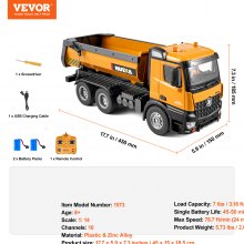 Camión volquete de juguete con control remoto VEVOR RC, vehículo de construcción de juguete, 10 canales, escala 1:14