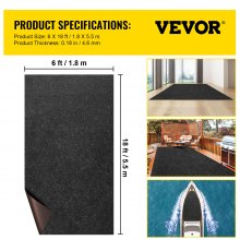 VEVOR Bass Boat Carpet Cutpile Marine Carpet 6 x 18 ft Charcoal Black In/Outdoor