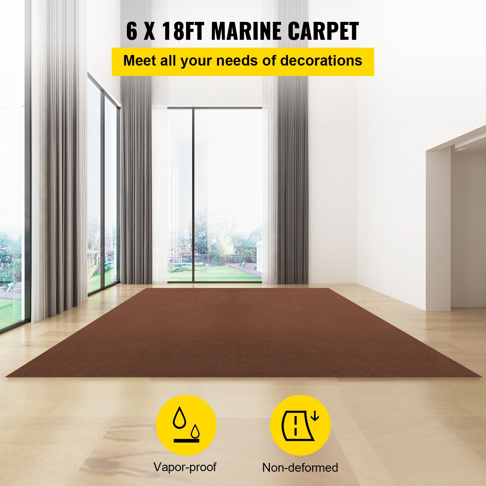 VEVOR Marine Carpet, 6 x 18 ft Boat Carpeting, Deep Brown Marine Grade Boat Carpet, Indoor/Outdoor Marine Carpeting with Water-Proof TPR Backing, Water-Proof Carpet Roll for Home, Patio, Porch, Deck