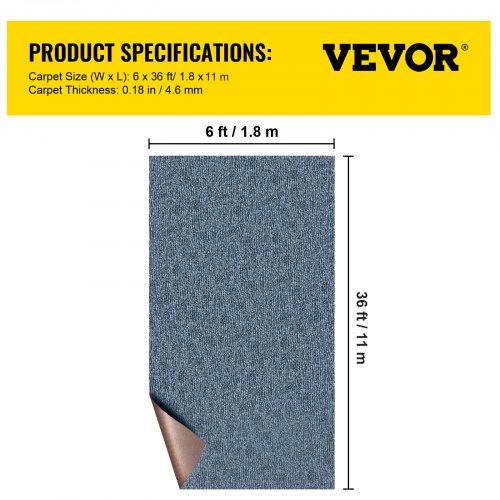 VEVOR Gray Marine Carpet 6 ft x 36 ft, Boat Carpet Rugs, Indoor Outdoor Rugs for Patio Deck Anti-Slide TPR Water-Proof Back Outdoor Marine Carpeting Outdoor Carpet