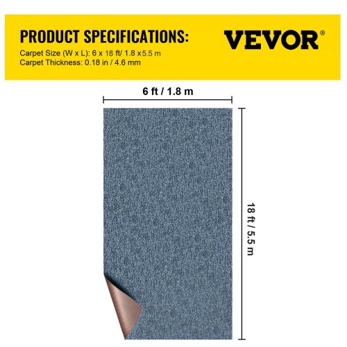 VEVOR Gray Marine Carpet 6 ft x 18 ft Boat Carpet Rugs Indoor Outdoor Rugs for Patio Deck Anti-Slide TPR Water-Proof Back Cut Outdoor Marine Carpeting Easy Clean Outdoor Carpet Roll