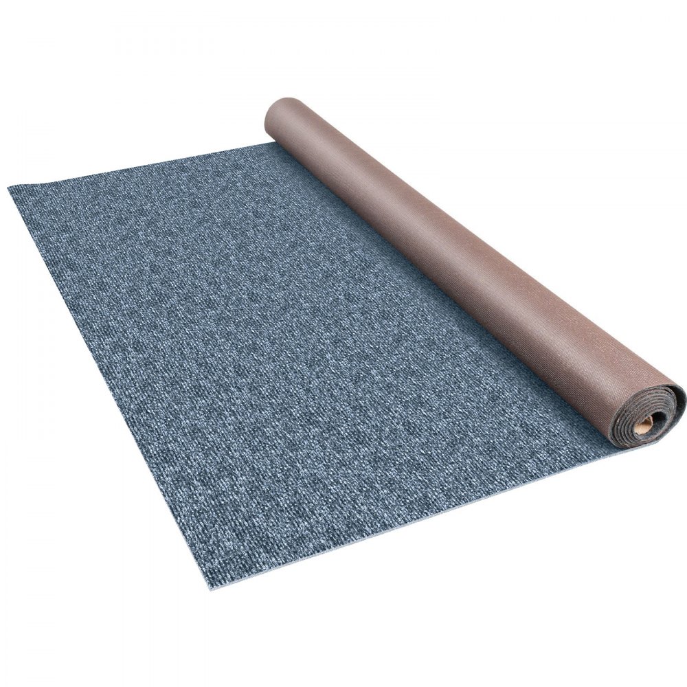 rolled out blue VEVOR marine carpet on white background.