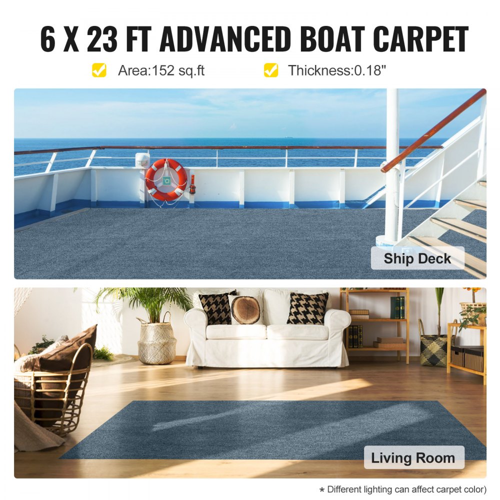 VEVOR marine carpet on ship deck and in living room, 6x23 ft, 152 sq.ft, 0.18&quot; thick.