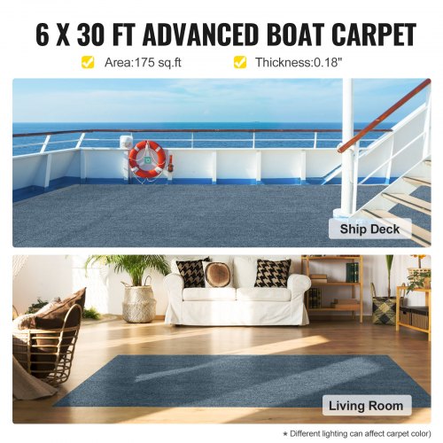 VEVOR Gray Marine Carpet 6 ft x 29.5 ft, Boat Carpet Rugs, Indoor Outdoor Rugs for Patio Deck Anti-Slide TPR Water-Proof Back Outdoor Marine Carpeting Outdoor Carpet