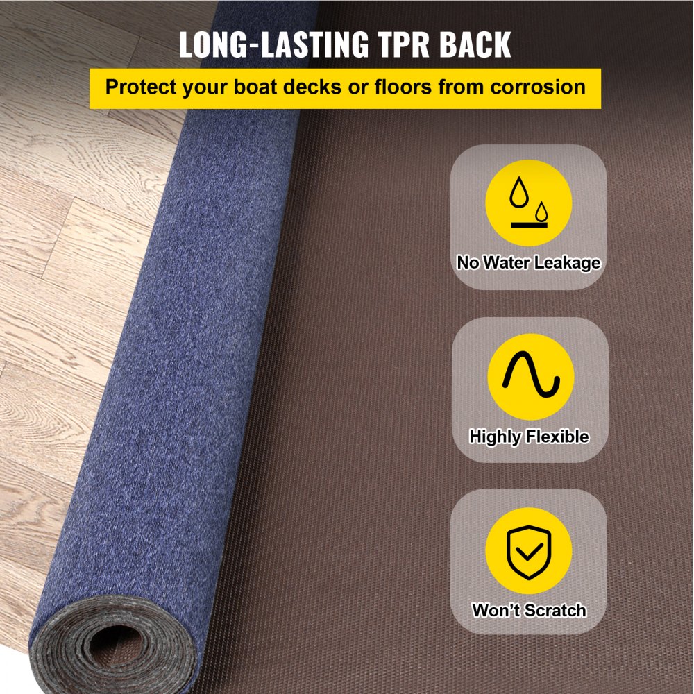 VEVOR Deep Blue Marine Carpet 5.9 ft x 36 ft Marine Carpeting Marine Grade Carpet for Boats with Waterproof Back Outdoor Rug for Patio Porch Deck Garage Outdoor Area Rug Runner Non-Slide Porch Rug