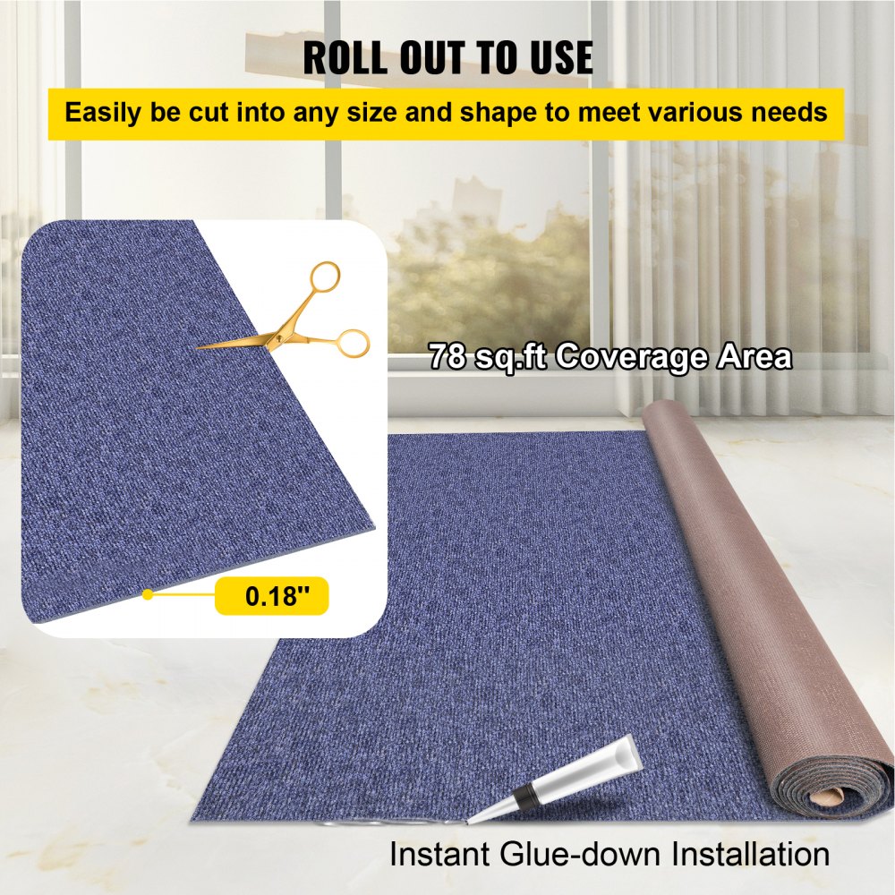 VEVOR Indoor Outdoor Rug Carpet 5.9x13ft Outdoor Rug with Waterproof Back Outdoor Rug for Patio Porch Deck Garage Outdoor Area Rug Runner Anti-Slide Porch Rug No Mildew Kitchen Carpet(Blue,4M)