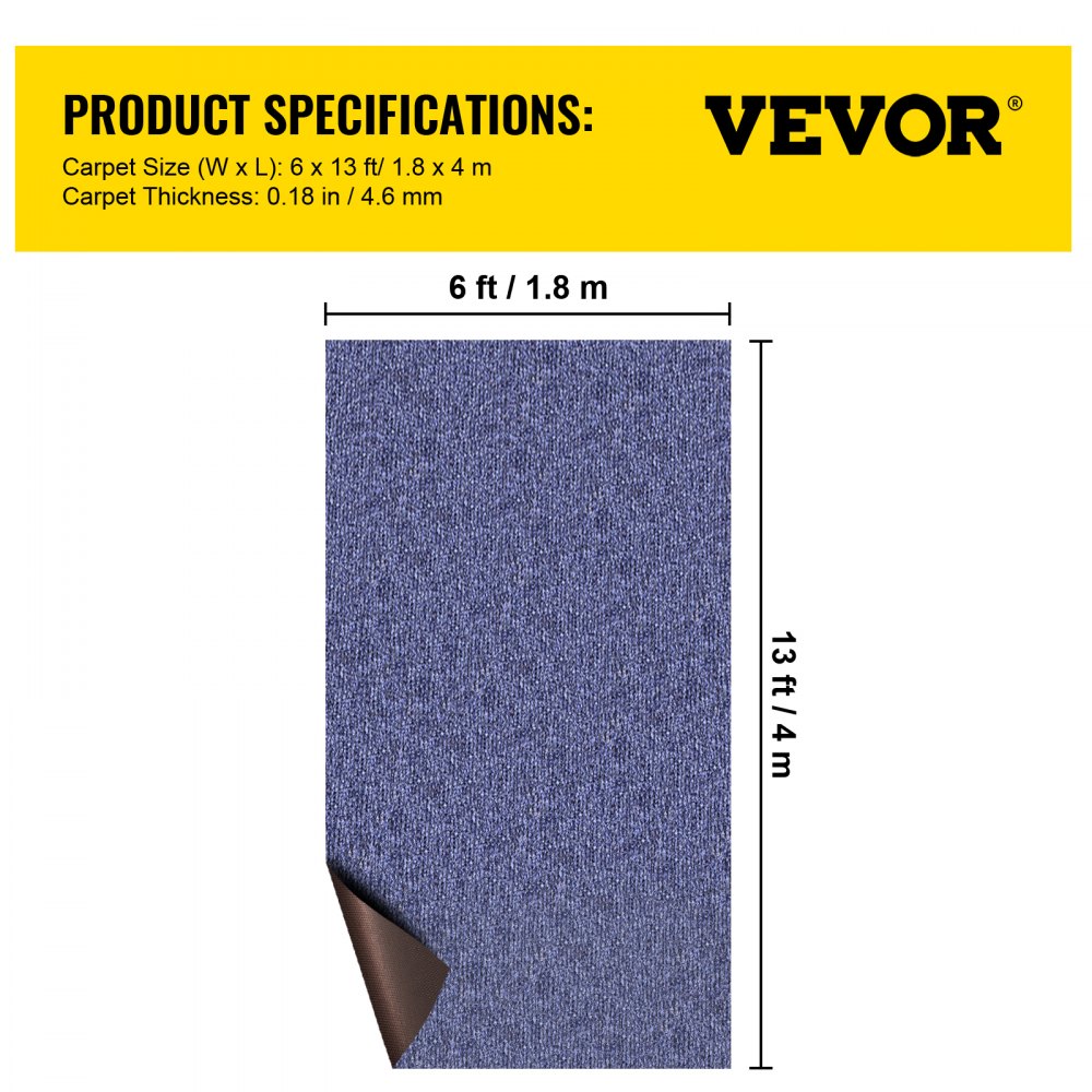 VEVOR Indoor Outdoor Rug Carpet 5.9x13ft Outdoor Rug with Waterproof Back Outdoor Rug for Patio Porch Deck Garage Outdoor Area Rug Runner Anti-Slide Porch Rug No Mildew Kitchen Carpet(Blue,4M)