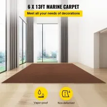 VEVOR Marine Carpet, 6 x 13 ft Boat Carpeting, Deep Brown Marine Grade Boat Carpet, Indoor/Outdoor Marine Carpeting with Water-Proof TPR Backing, Water-Proof Carpet Roll for Home, Patio, Porch, Deck