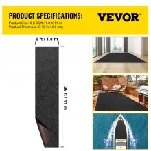 VEVOR Marine Carpet, 6 x 36 ft Boat Carpeting, Charcoal Black Marine Grade Boat Carpet, Indoor/Outdoor Marine Carpeting w/ Water-proof TPR Backing, Water-proof Carpet Roll for Home, Patio, Porch, Deck