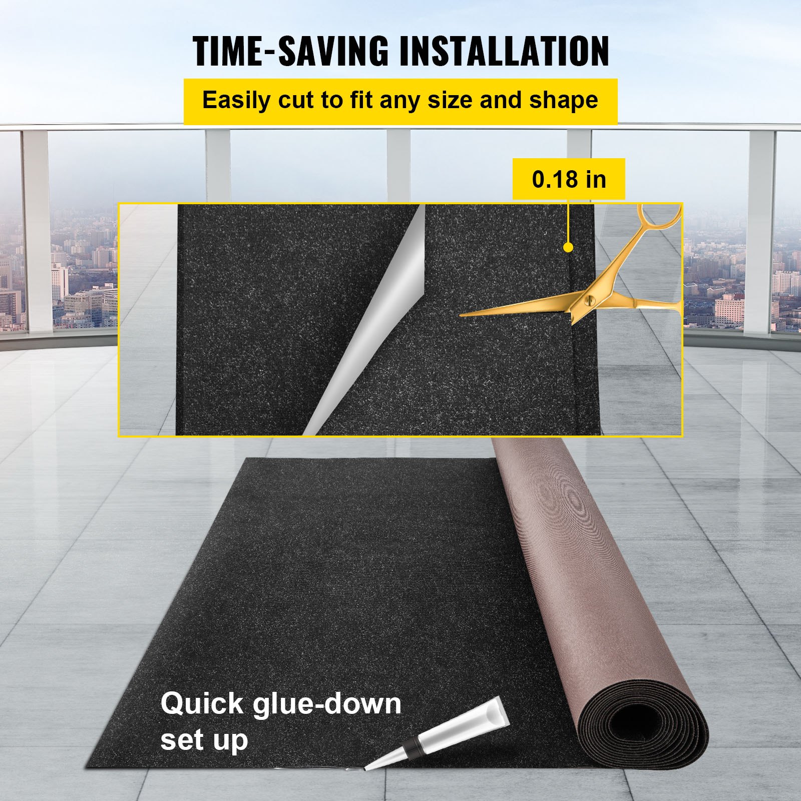 VEVOR Marine Carpet, 6 x 36 ft Boat Carpeting, Charcoal Black Marine Grade Boat Carpet, Indoor/Outdoor Marine Carpeting with Water-proof TPR Backing, Water-proof Carpet Roll for Home, Patio, Porch, De