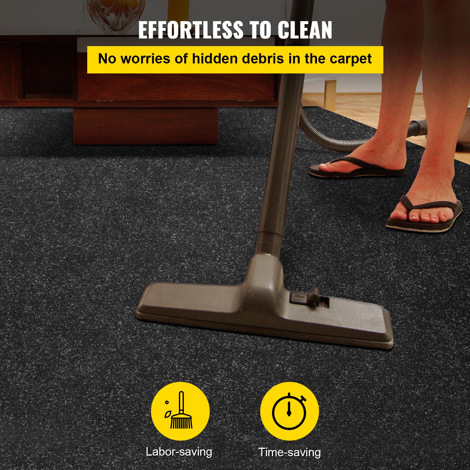VEVOR Marine Carpet, 6 x 13 ft Boat Carpeting, Charcoal Black Marine Grade Boat Carpet, Indoor/Outdoor Marine Carpeting with Water-proof TPR Backing, Water-proof Carpet Roll for Home, Patio, Porch, De