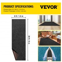 VEVOR Marine Carpet, 6 x 30 ft Boat Carpeting, Charcoal Black Marine Grade Boat Carpet, Indoor/Outdoor Marine Carpeting with Water-proof TPR Backing, Water-proof Carpet Roll for Home, Patio, Porch, De