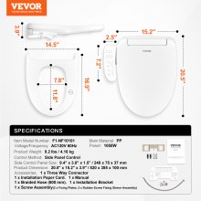 VEVOR Elongated Bidet Toilet Seat Electric Smart Heated Seat Side Arm Control