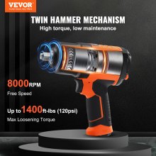 VEVOR 1/2-Inch Air Impact Wrench, High Torque Up to 1400 ft-lbs, Lightweight 4.6 lb Design Pneumatic Impact Gun with 11-PCS 1/2-Inch Drive CR-V Steel Impact Socket Set & Carrying Case