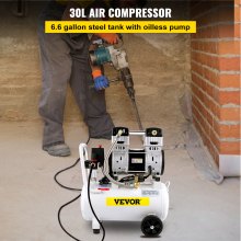 VEVOR Air Compressor, 30L/6.6 Gallon Air Compressor Tank, 1.5HP 1100W Portable Oilless Air Compressor Kit for Garage, Ultra Quiet, 102PSI, 7.1CFM, 1440RPM, for Tire Inflation,House Renovation, Air Too