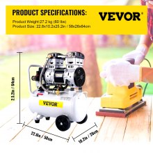 VEVOR Air Compressor, 30L/6.6 Gallon Air Compressor Tank, 1.5HP 1100W Portable Oilless Air Compressor Kit for Garage, Ultra Quiet, 102PSI, 7.1CFM, 1440RPM, for Tire Inflation,House Renovation, Air Too