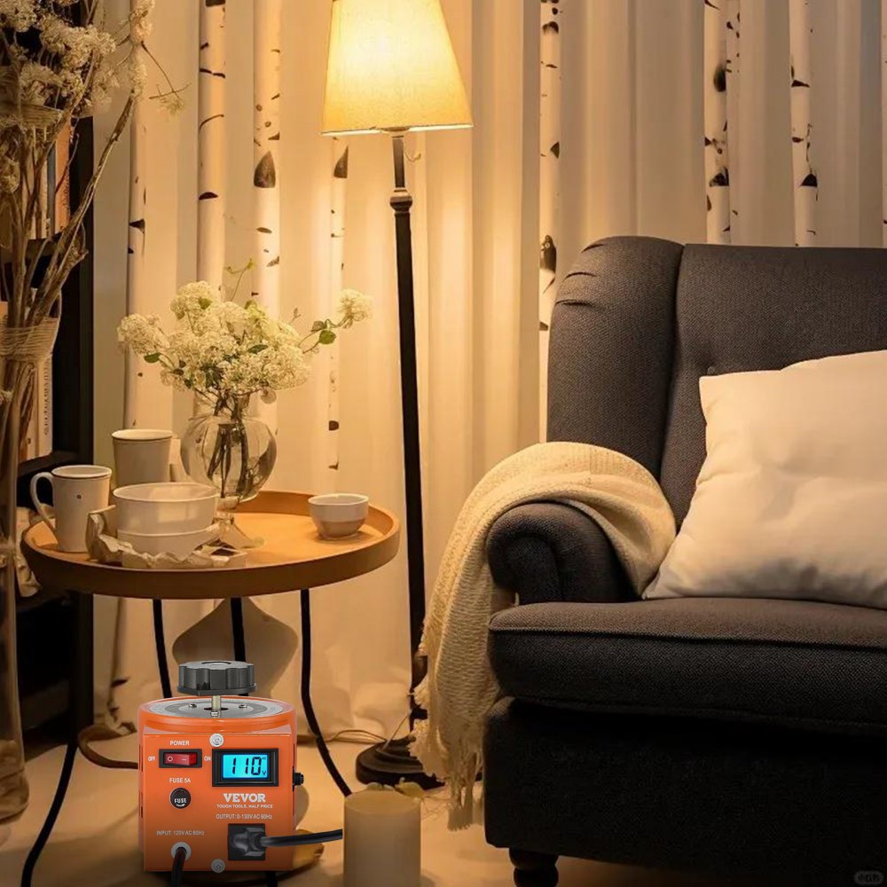 VEVOR 500VA Auto Variable Voltage Transformer, 3.84 Amp, 110V Input 0-130V Output AC Voltage Regulator, with LCD Display 4 Extra Fuses Thermal Control Switch for Home Industrial Office