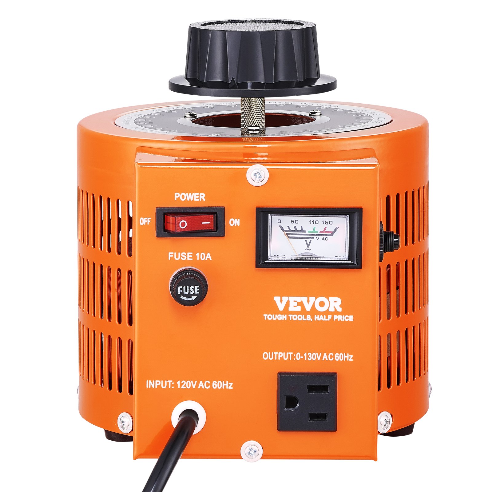 VEVOR 1000VA Auto Variable Voltage Transformer, 7.69 Amp, 110V Input 0-130V Output AC Voltage Regulator Power Supply, with 4 Extra Fuses Thermal Control Switch for Home Industrial Office