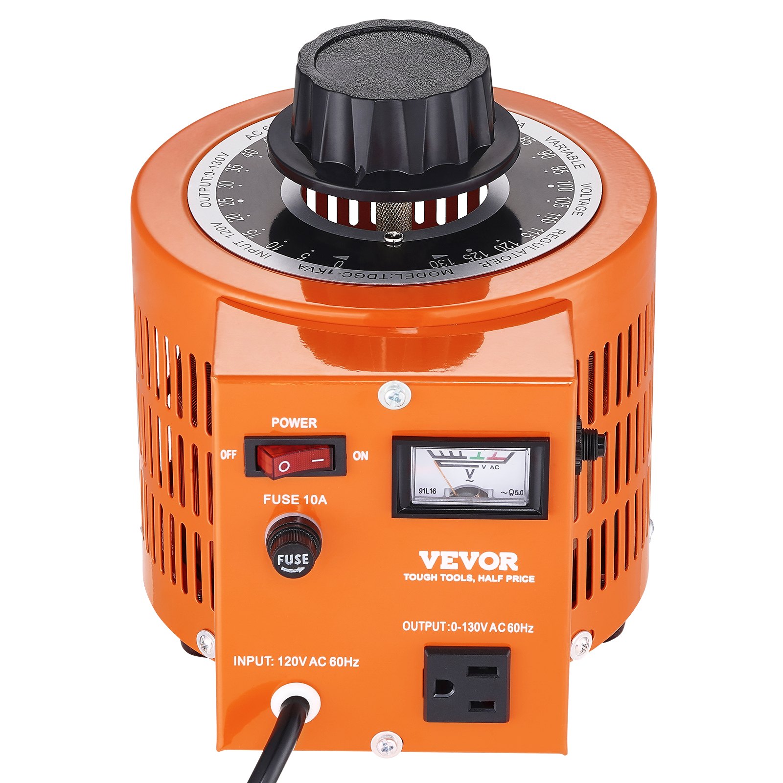 VEVOR 1000VA Auto Variable Voltage Transformer, 7.69 Amp, 110V Input 0-130V Output AC Voltage Regulator Power Supply, with 4 Extra Fuses Thermal Control Switch for Home Industrial Office