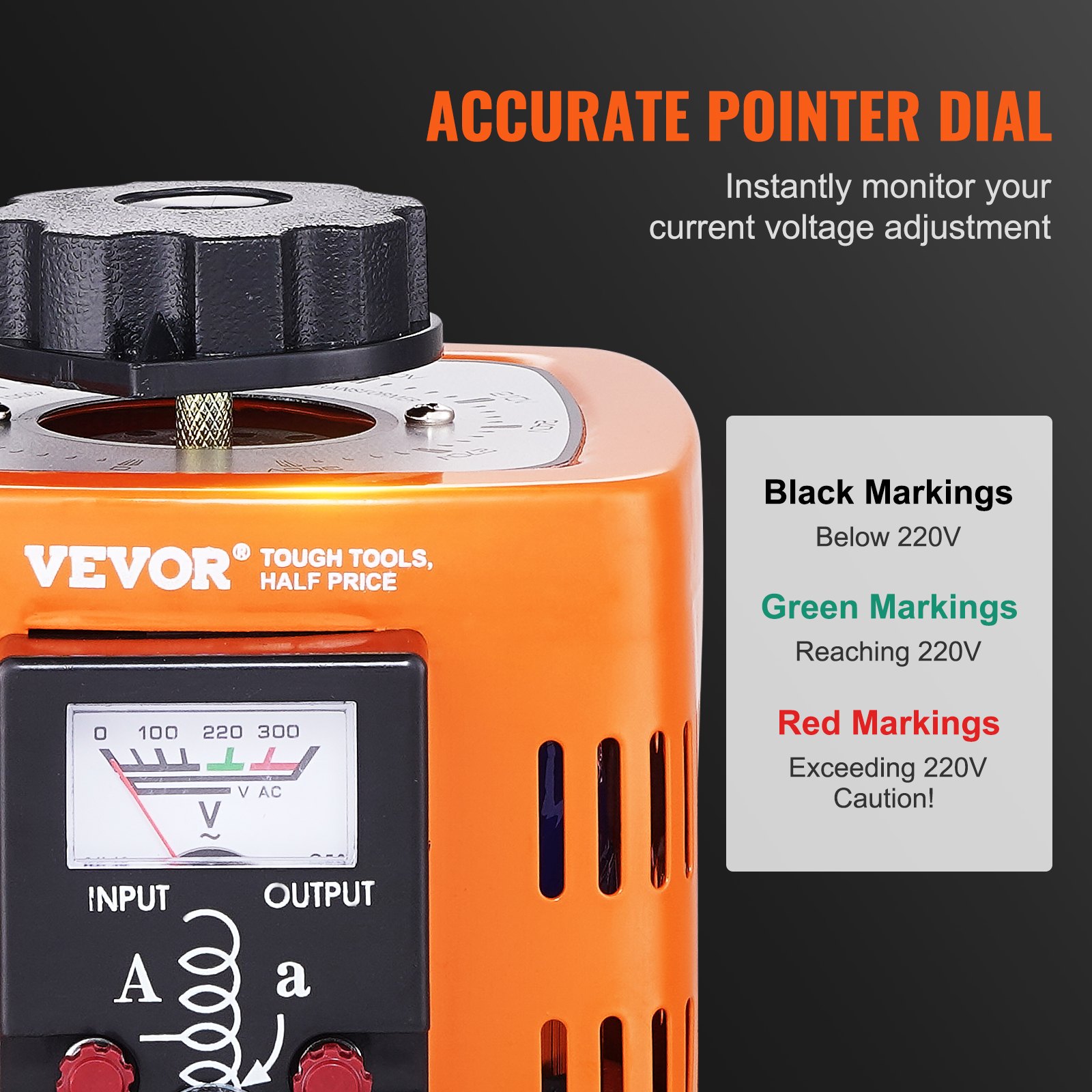 VEVOR 500VA Auto Variable Voltage Transformer, 1.7 Amp, 230V Input 0-300V Output AC Voltage Regulator Power Supply, with 4 Extra Fuses Thermal Control Switch for Home Industrial Office, CE-Certified