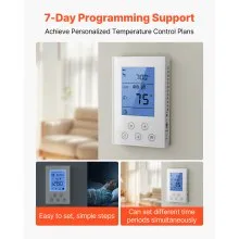 7 Day Programmable Thermostat for Underfloor Heating Heat Pump White