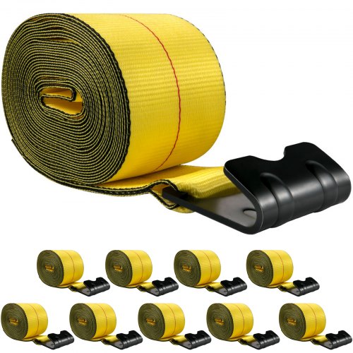 VEVOR Flatbed Straps, 4 Inch Straps for Flatbed Trucks, 10 Packs Semi Truck Straps, 4" x40' Winch Strap, 17,637lb Breaking Strength Winch Strap with Flat Hooks, Yellow 4" x40' Flatbed Trailer Strap