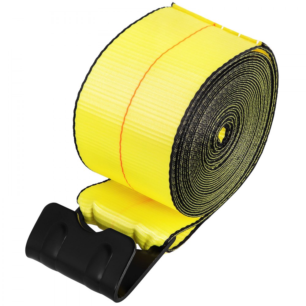 VEVOR Flatbed Straps, 4 Inch Straps for Flatbed Trucks, 10 Packs Semi Truck Straps, 4" x40' Winch Strap, 17,637lb Breaking Strength Winch Strap with Flat Hooks, Yellow 4" x40' Flatbed Trailer Strap