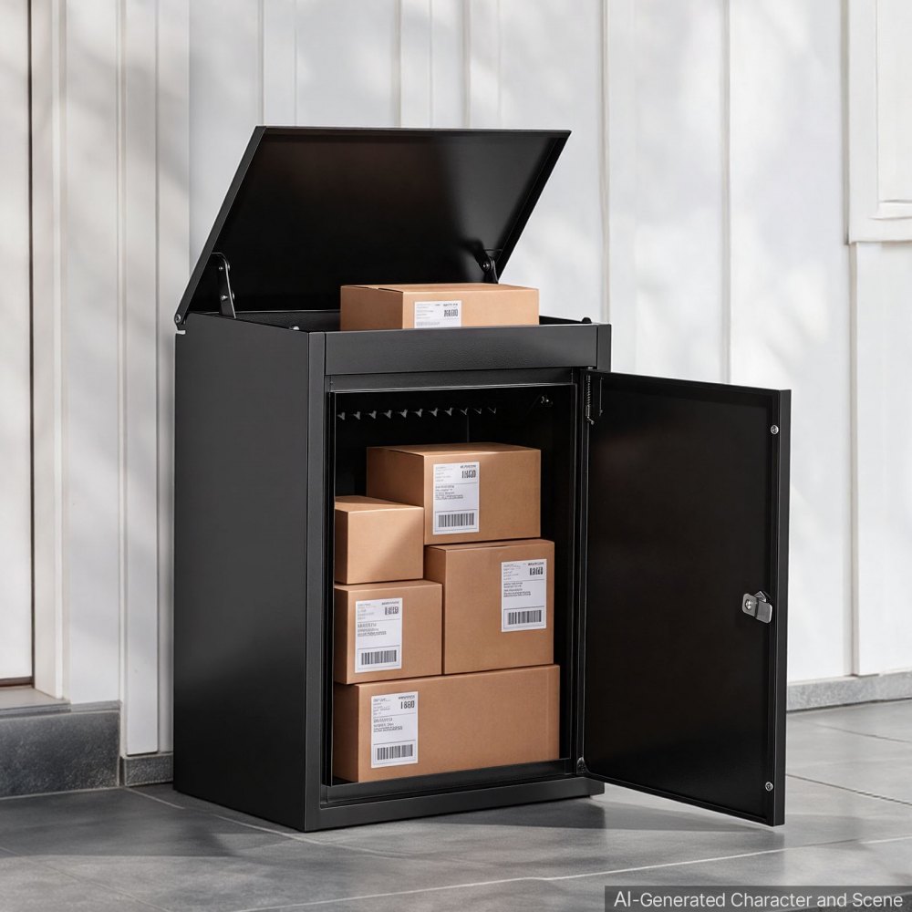 VEVOR Package Delivery Box for Outside 20.67 in Wall Mount Parcel Drop Box, for Porch, Curbside & House Storage, Lockable Anti-Theft Waterproof Weatherproof, Large Metal Mailbox for Outdoor, Black