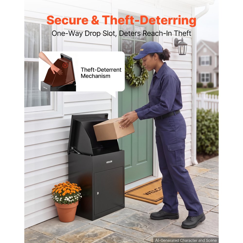 VEVOR Package Delivery Box for Outside 22.95 in Wall Mount Parcel Drop Box, for Porch, Curbside & House Storage, Lockable Anti-Theft Waterproof Weatherproof, Large Metal Mailbox for Outdoor, Black