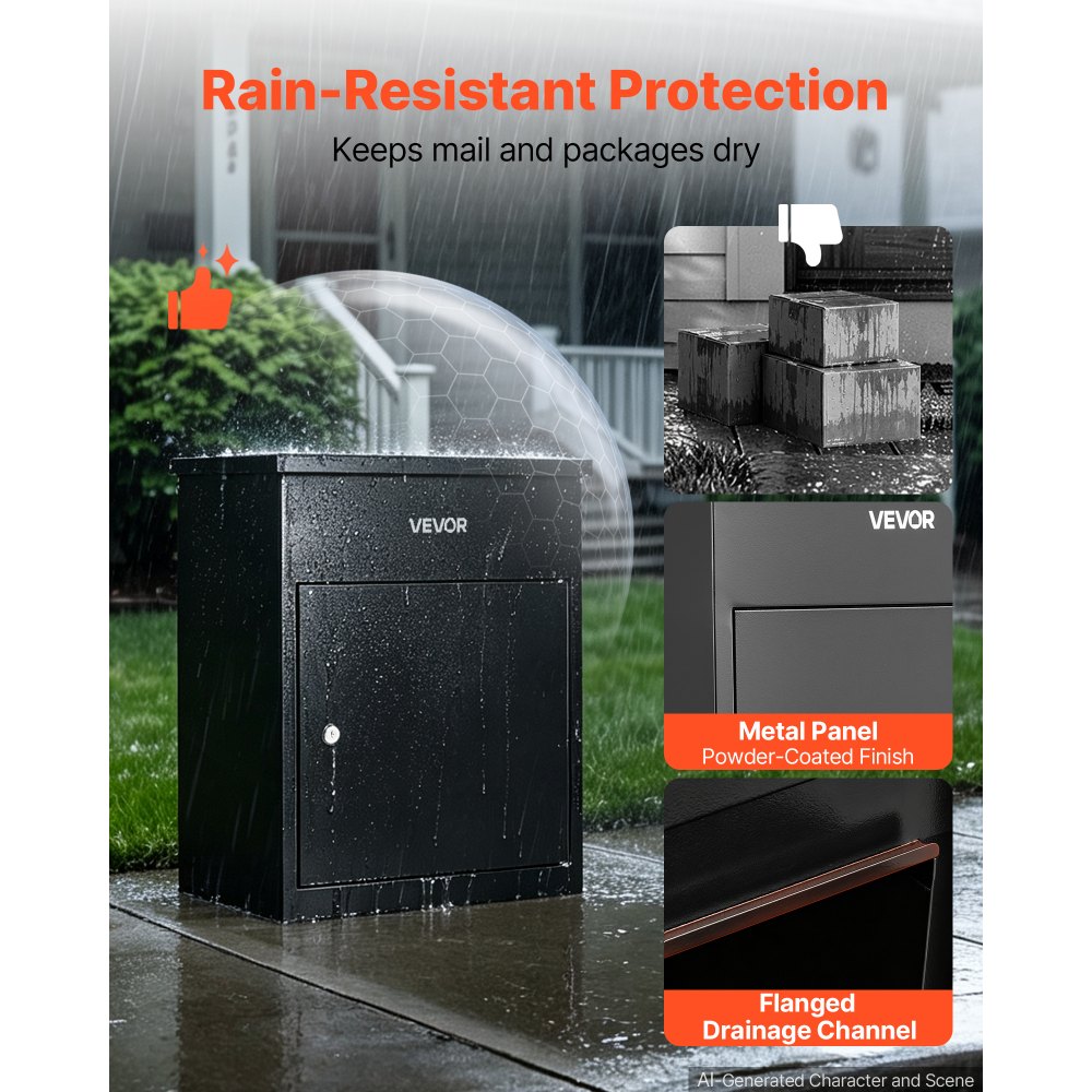 VEVOR Package Delivery Box for Outside 22.95 in Wall Mount Parcel Drop Box, for Porch, Curbside & House Storage, Lockable Anti-Theft Waterproof Weatherproof, Large Metal Mailbox for Outdoor, Black