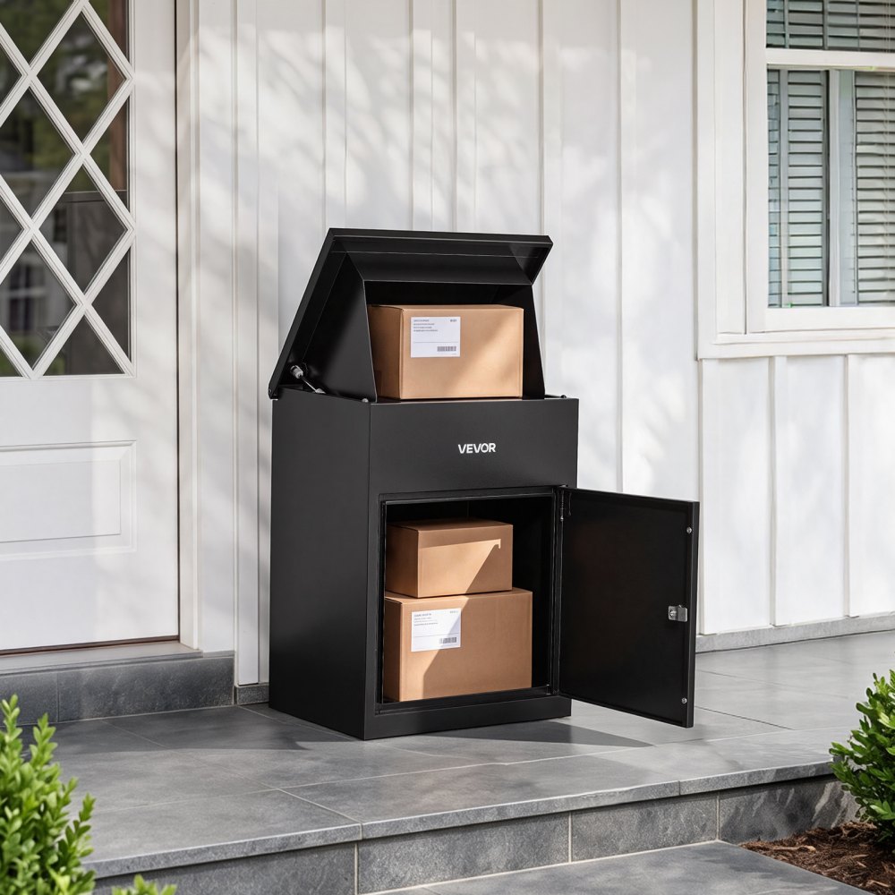 VEVOR Package Delivery Box for Outside 22.95 in Wall Mount Parcel Drop Box, for Porch, Curbside & House Storage, Lockable Anti-Theft Waterproof Weatherproof, Large Metal Mailbox for Outdoor, Black