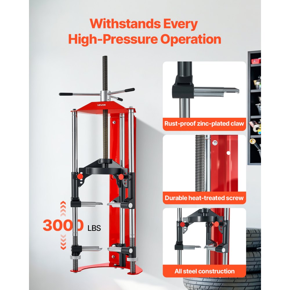 VEVOR Stahovací mechanismus pružin tlumičů, 4stupňové nastavení, s univerzálními možnostmi montáže a víceúčelovými háky pro stlačování vinutých pružin do hmotnosti 1366 kg, vhodný pro SUV, nákladní vozy a pickupy.