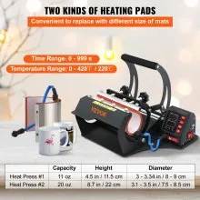 VEVOR Mug Heat Press, 11oz/11.5cm and 20oz/22cm Two Platens, LCD Cup Press Machine with Detachable Transfer Sublimation Mats, DIY Presser for Coffee Skinny Tumblers, Silica-Gel Printing, Black