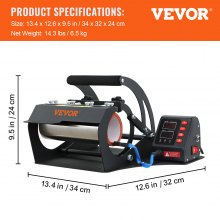 VEVOR Mug Heat Press, 11 oz/11,5 cm och 20 oz/22 cm två tallrikar, LCD-kopppressmaskin med löstagbara transfersublimeringsmattor, DIY-pressare för magra kaffeglas, silica-gel-tryck, svart