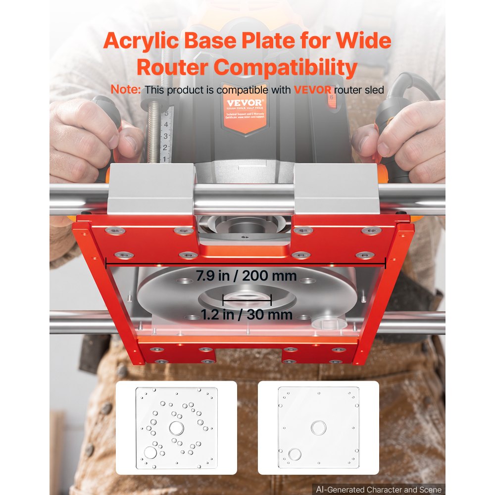 VEVOR Acrylic Base Plate for Router Sled 200 x 200 mm High Transparency, for Slab Flattening DIY Decoration Furniture Factory, Quality Acrylic Plate, Easy Installation, Fits a Wide Range of Routers