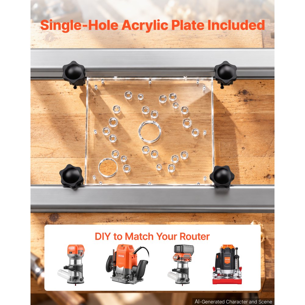 VEVOR Acrylic Base Plate for Router Sled 200 x 200 mm High Transparency, for Slab Flattening DIY Decoration Furniture Factory, Quality Acrylic Plate, Easy Installation, Fits a Wide Range of Routers