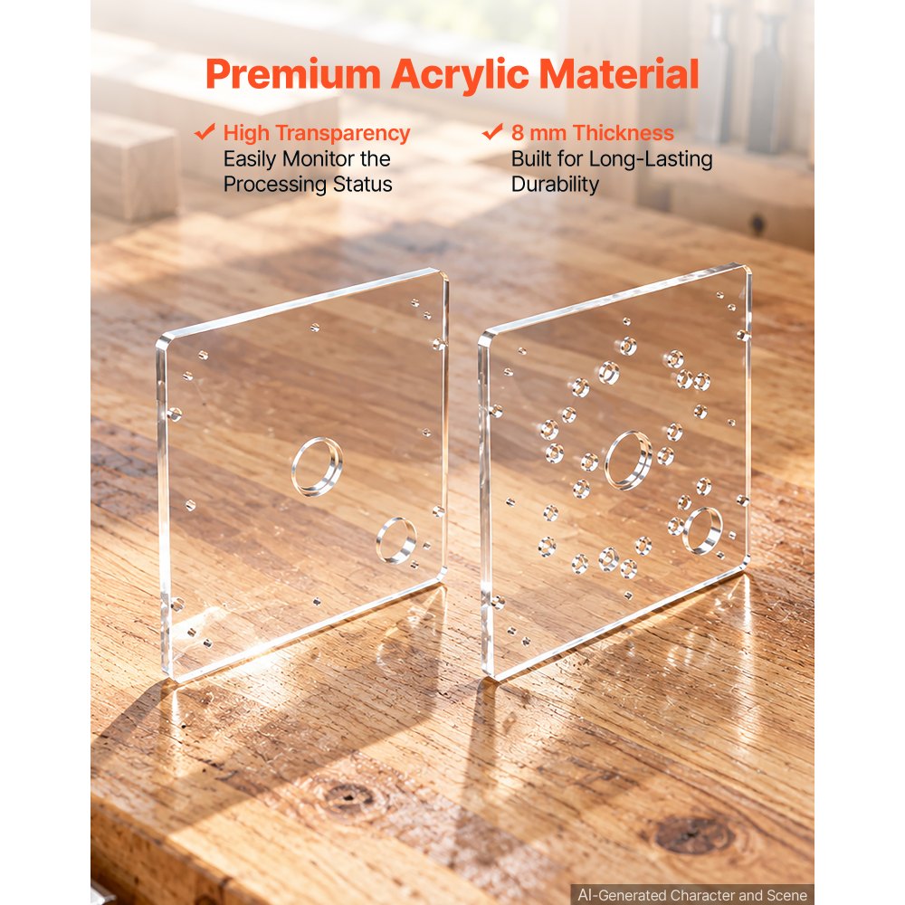 VEVOR Acrylic Base Plate for Router Sled 200 x 200 mm High Transparency, for Slab Flattening DIY Decoration Furniture Factory, Quality Acrylic Plate, Easy Installation, Fits a Wide Range of Routers