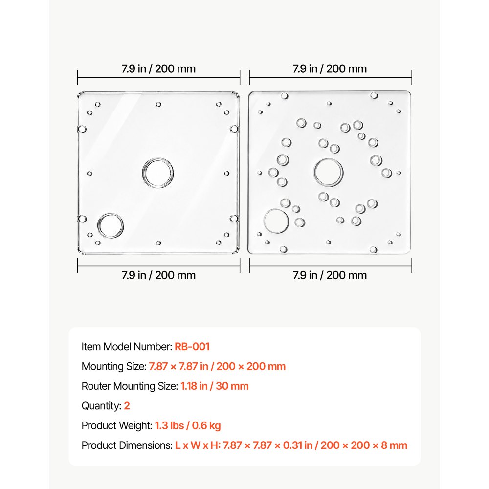 VEVOR Acrylic Base Plate for Router Sled 200 x 200 mm High Transparency, for Slab Flattening DIY Decoration Furniture Factory, Quality Acrylic Plate, Easy Installation, Fits a Wide Range of Routers