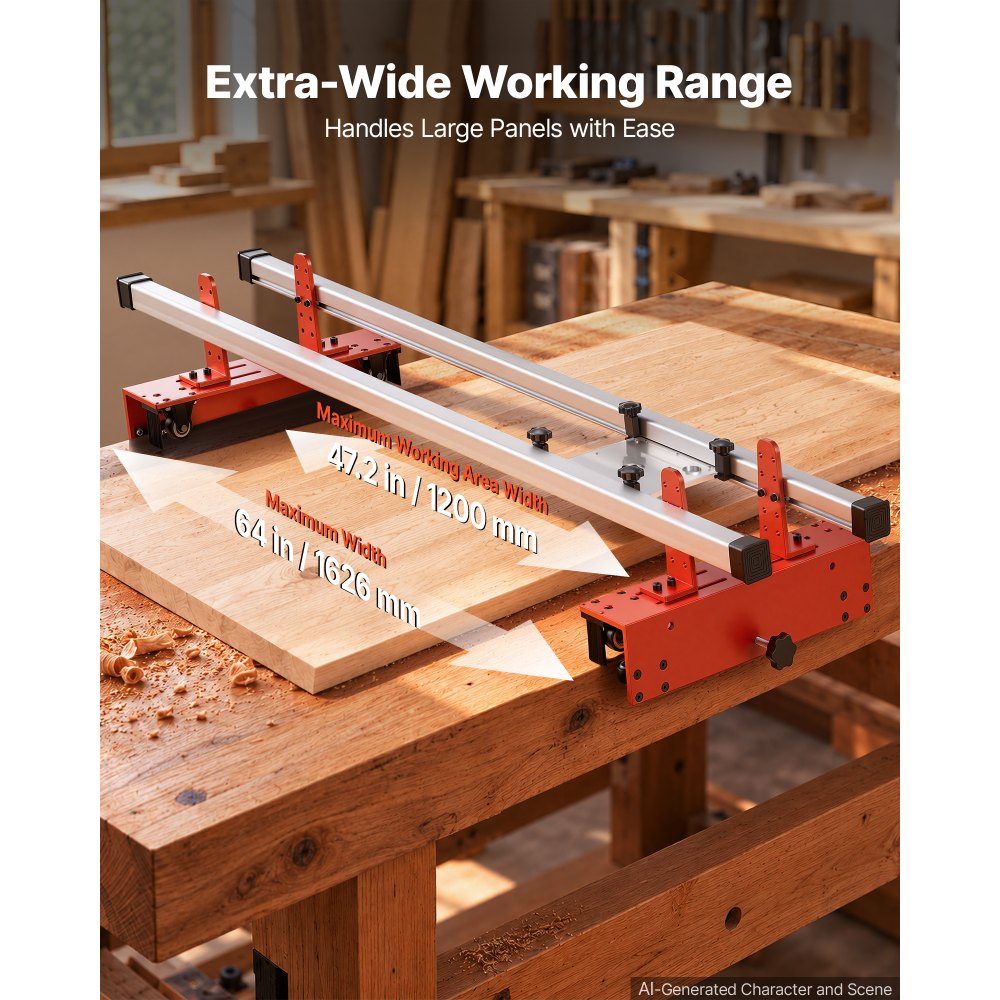 VEVOR Router Sled 1626 mm Trimming Planing Machine for Flattening Slabs, for Home DIY Woodworking Routers, Travel Height Adjustable, Slab Flattening Jig, Wide Working Range, with Precision Roller