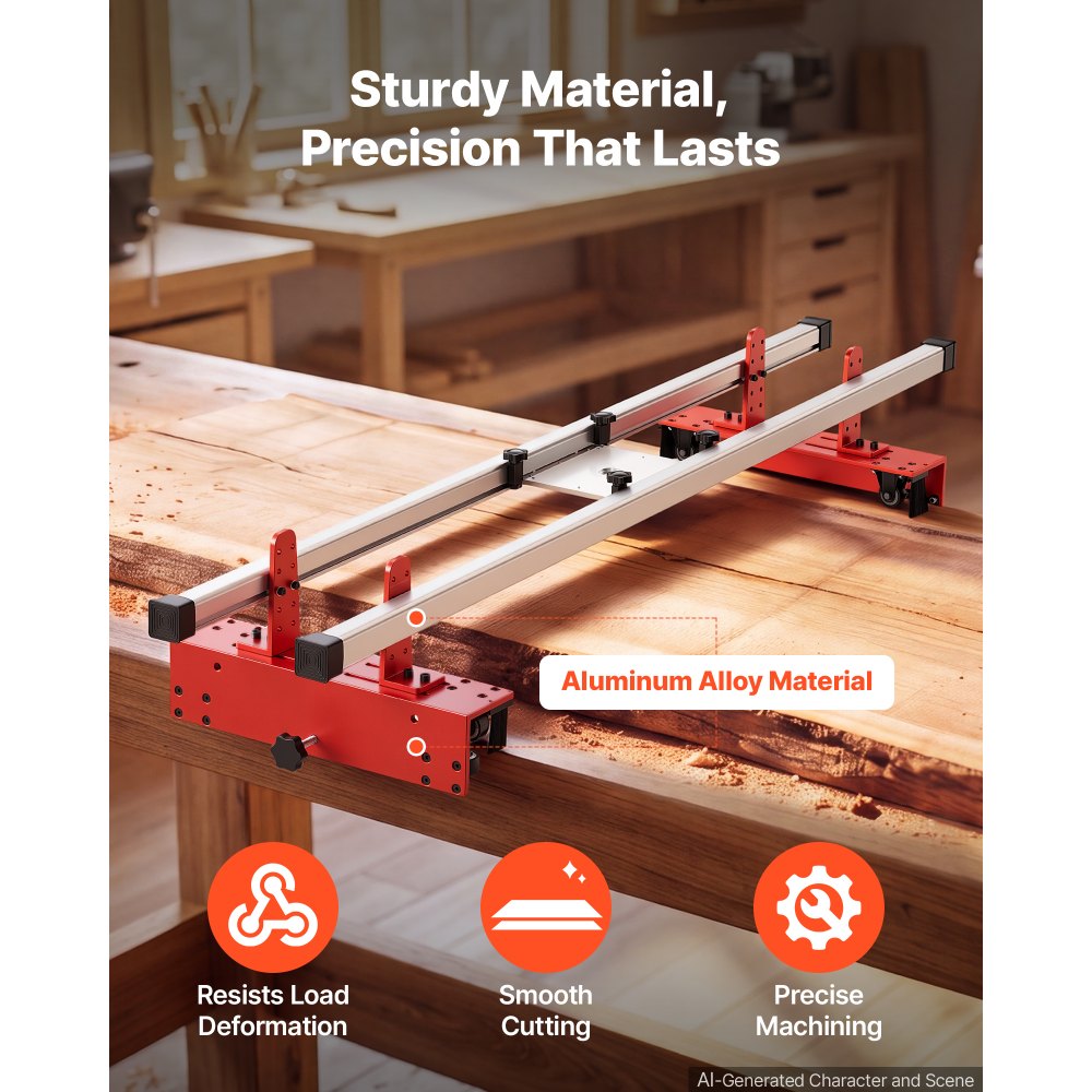 VEVOR Router Sled 1626 mm Trimming Planing Machine for Flattening Slabs, for Home DIY Woodworking Routers, Travel Height Adjustable, Slab Flattening Jig, Wide Working Range, with Precision Roller