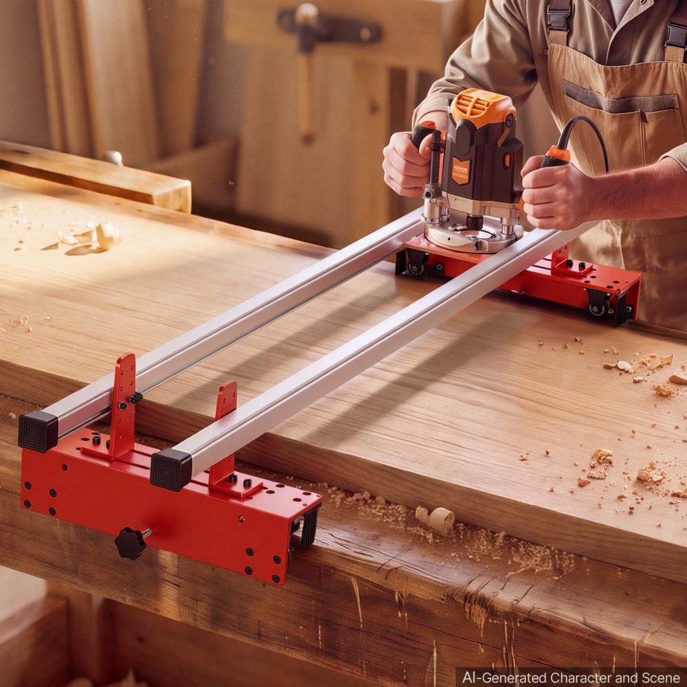 VEVOR Router Sled 1626 mm Trimming Planing Machine for Flattening Slabs, for Home DIY Woodworking Routers, Travel Height Adjustable, Slab Flattening Jig, Wide Working Range, with Precision Roller
