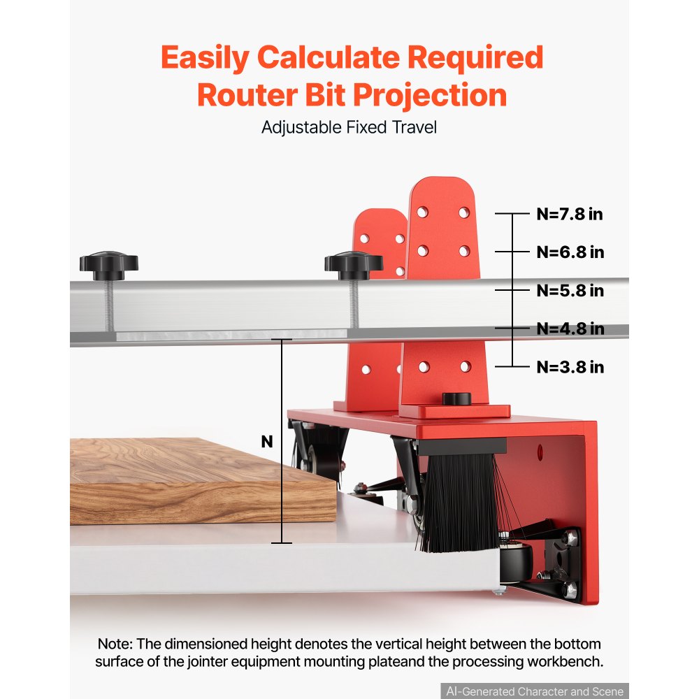 VEVOR Router Sled 1220 mm Trimming Planing Machine for Flattening Slabs, for Home DIY Woodworking Routers, Travel Height Adjustable, Slab Flattening Jig, Wide Working Range, with Precision Roller